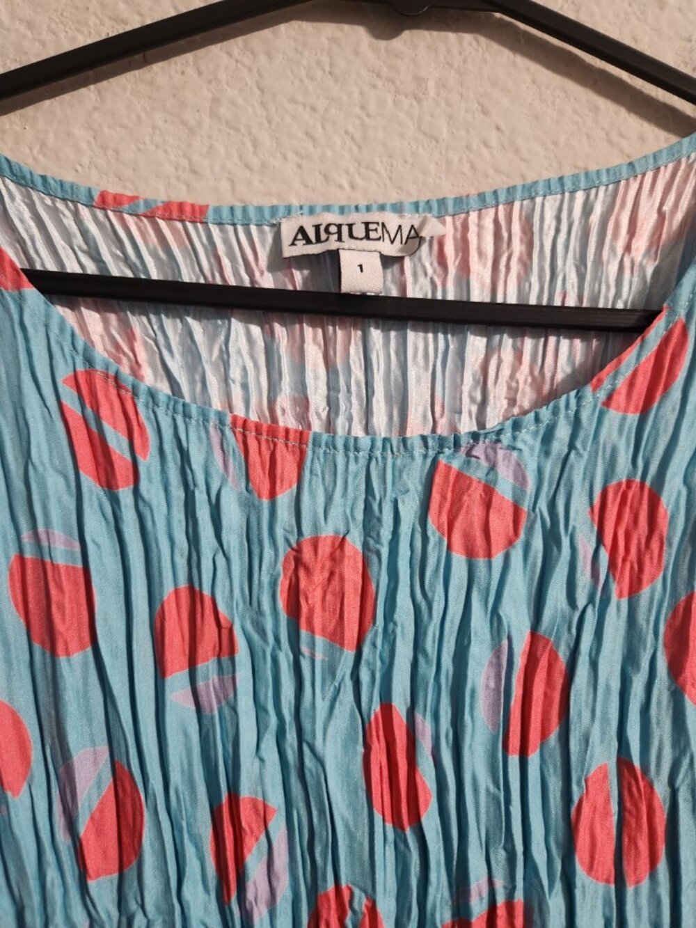 Alquema 3/4th Sleeve Smash Dress “Aqua Eclipse” Crinkly pockets midi sz 1 (US 6) - Picture 4 of 8